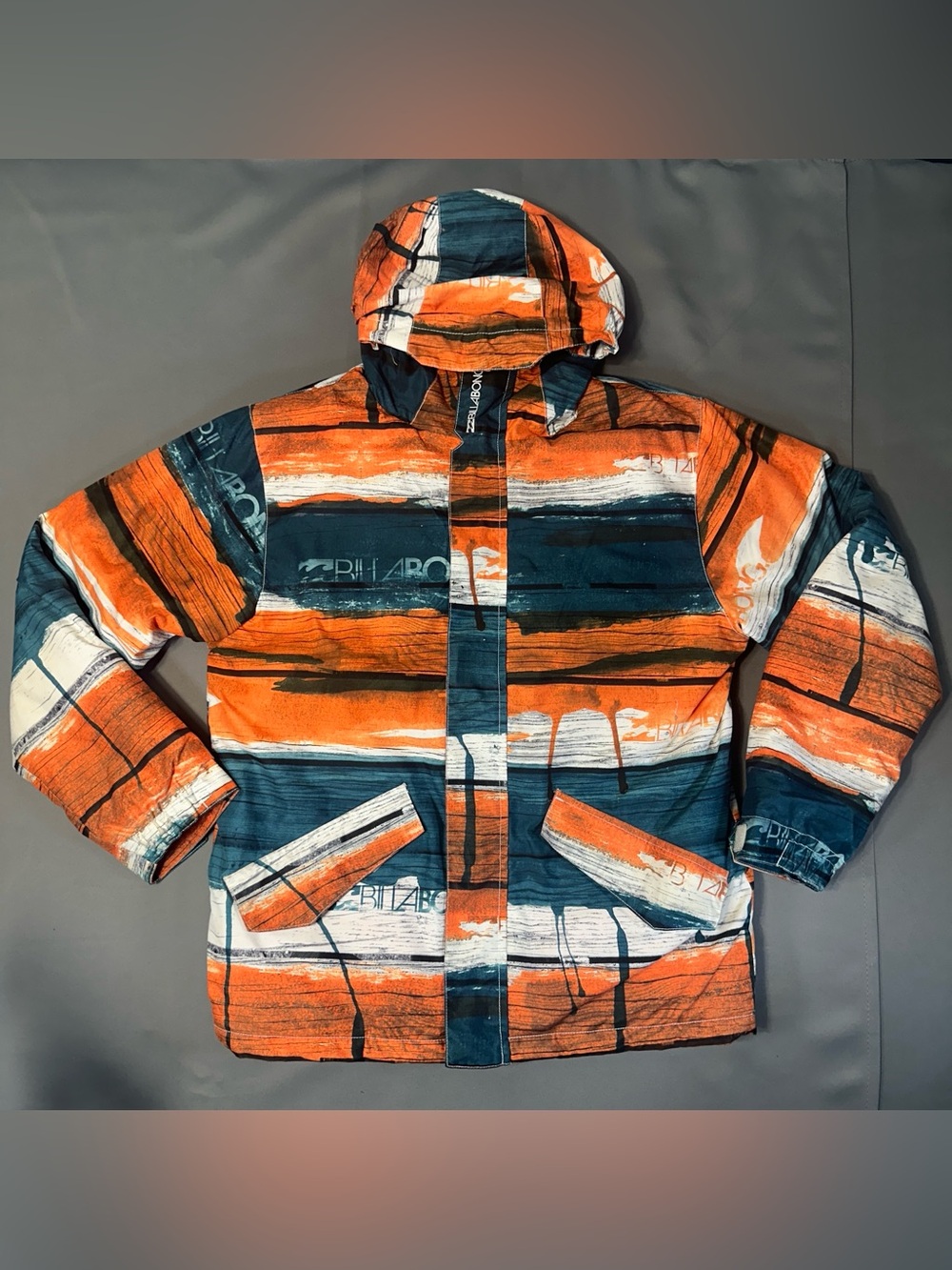 Billabong Calytr Youth Snowboarding Orange & Navy Graphic Hooded Jacket
